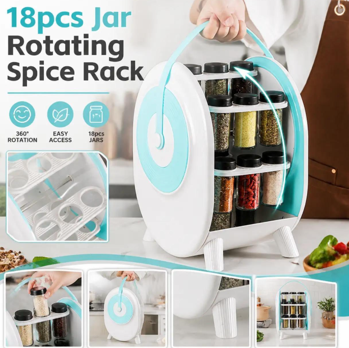 18pcs Glass Jar Bottle Rotating Spicy Rack